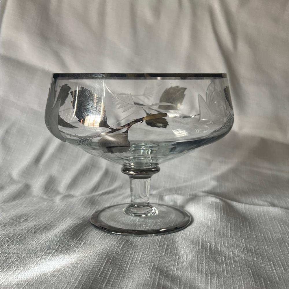 Elegant Glass Compote with Leaf Design